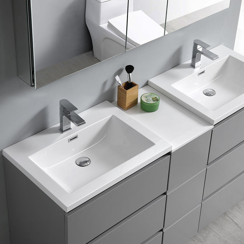 Fresca Lazzaro 60" Gray Free Standing Double Sink Modern Bathroom Vanity with Medicine Cabinet FVN93-241224GR-D