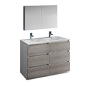 Fresca Lazzaro 48" Glossy Ash Gray Free Standing Double Sink Modern Bathroom Vanity w/ Medicine Cabinet FVN93-2424HA-D