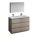 Fresca Lazzaro 48" Gray Wood Free Standing Double Sink Modern Bathroom Vanity w/ Medicine Cabinet FVN93-2424MGO-D