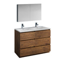 Fresca Lazzaro 48" Rosewood Free Standing Double Sink Modern Bathroom Vanity w/ Medicine Cabinet FVN93-2424RW-D