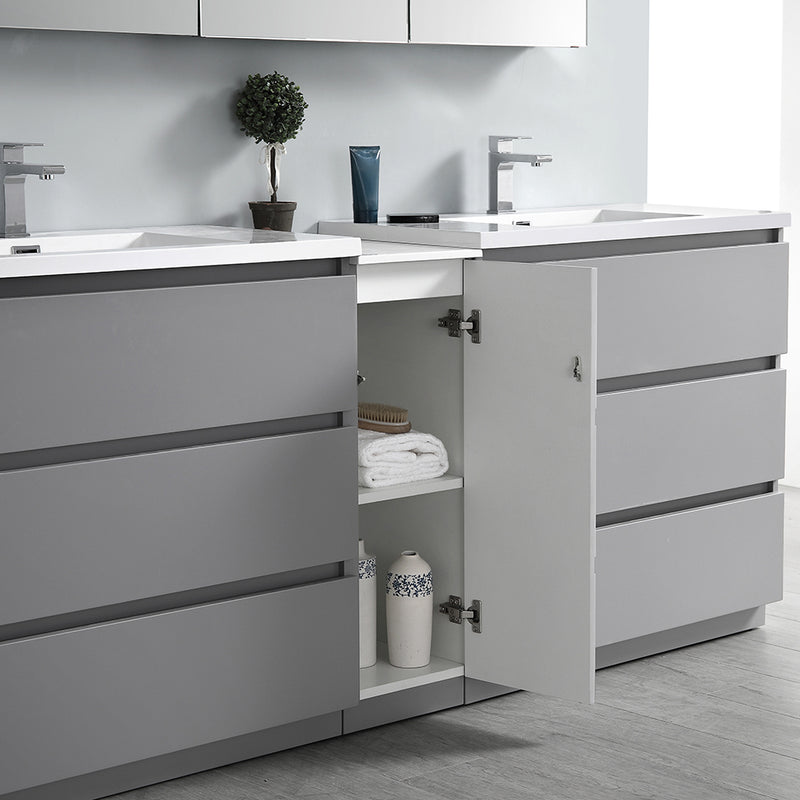 Fresca Lazzaro 72" Gray Free Standing Double Sink Modern Bathroom Vanity with Medicine Cabinet FVN93-301230GR-D