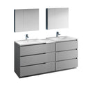 Fresca Lazzaro 72" Gray Free Standing Double Sink Modern Bathroom Vanity w/ Medicine Cabinet FVN93-301230GR-D