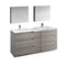 Fresca Lazzaro 72" Glossy Ash Gray Free Standing Double Sink Modern Bathroom Vanity w/ Medicine Cabinet FVN93-301230HA-D