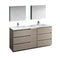 Fresca Lazzaro 72" Gray Wood Free Standing Double Sink Modern Bathroom Vanity w/ Medicine Cabinet FVN93-301230MGO-D