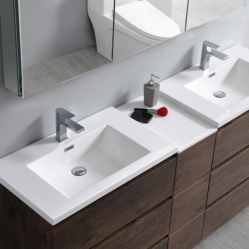 Fresca Lazzaro 72" Rosewood Free Standing Double Sink Modern Bathroom Vanity with Medicine Cabinet FVN93-301230RW-D