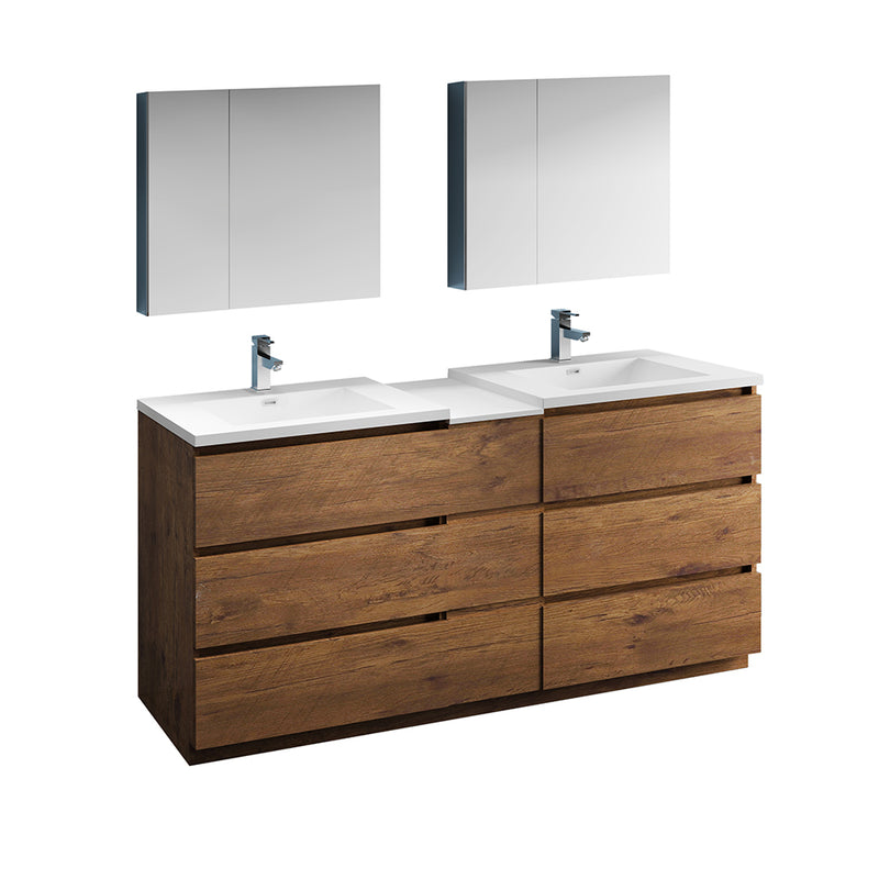 Fresca Lazzaro 72" Rosewood Free Standing Double Sink Modern Bathroom Vanity w/ Medicine Cabinet FVN93-301230RW-D