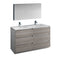 Fresca Lazzaro 60" Glossy Ash Gray Free Standing Double Sink Modern Bathroom Vanity w/ Medicine Cabinet FVN93-3030HA-D