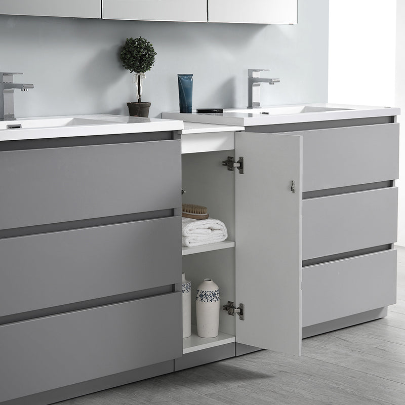 Fresca Lazzaro 84" Gray Free Standing Double Sink Modern Bathroom Vanity with Medicine Cabinet FVN93-361236GR-D