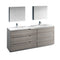 Fresca Lazzaro 84" Glossy Ash Gray Free Standing Double Sink Modern Bathroom Vanity w/ Medicine Cabinet FVN93-361236HA-D