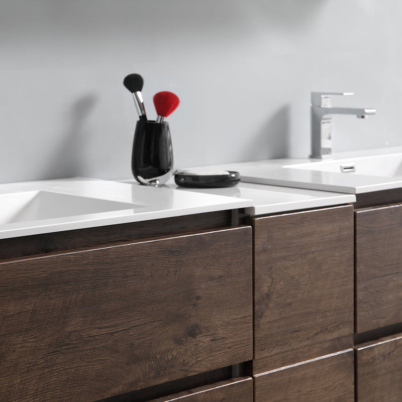 Fresca Lazzaro 84" Rosewood Free Standing Double Sink Modern Bathroom Vanity with Medicine Cabinet FVN93-361236RW-D