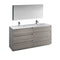 Fresca Lazzaro 72" Glossy Ash Gray Free Standing Double Sink Modern Bathroom Vanity w/ Medicine Cabinet FVN93-3636HA-D