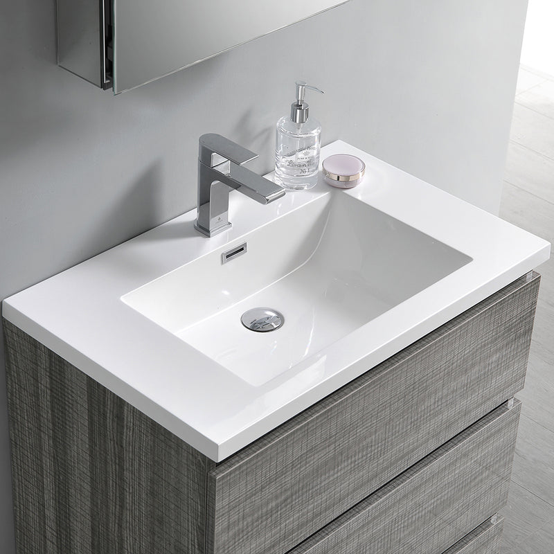 Fresca Lazzaro 30" Glossy Ash Gray Free Standing Modern Bathroom Vanity with Medicine Cabinet FVN9330HA