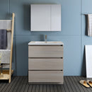 Fresca Lazzaro 30" Gray Wood Free Standing Modern Bathroom Vanity with Medicine Cabinet FVN9330MGO