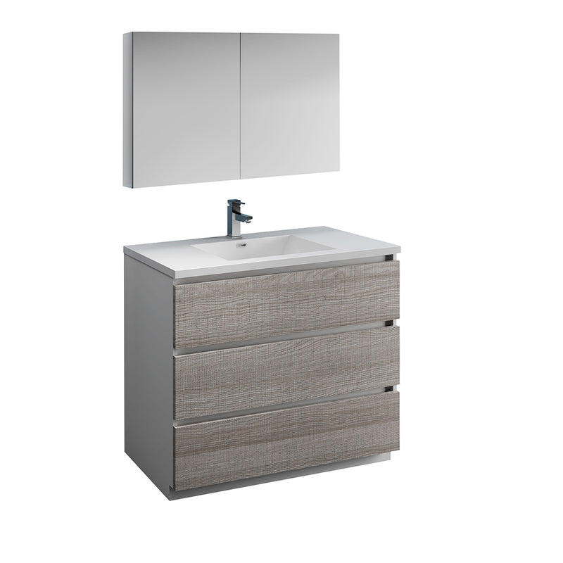 Fresca Lazzaro 42" Glossy Ash Gray Free Standing Modern Bathroom Vanity w/ Medicine Cabinet FVN9342HA