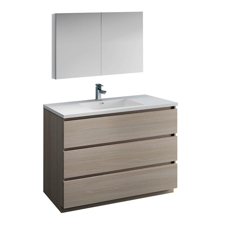 Fresca Lazzaro 48" Gray Wood Free Standing Modern Bathroom Vanity w/ Medicine Cabinet FVN9348MGO