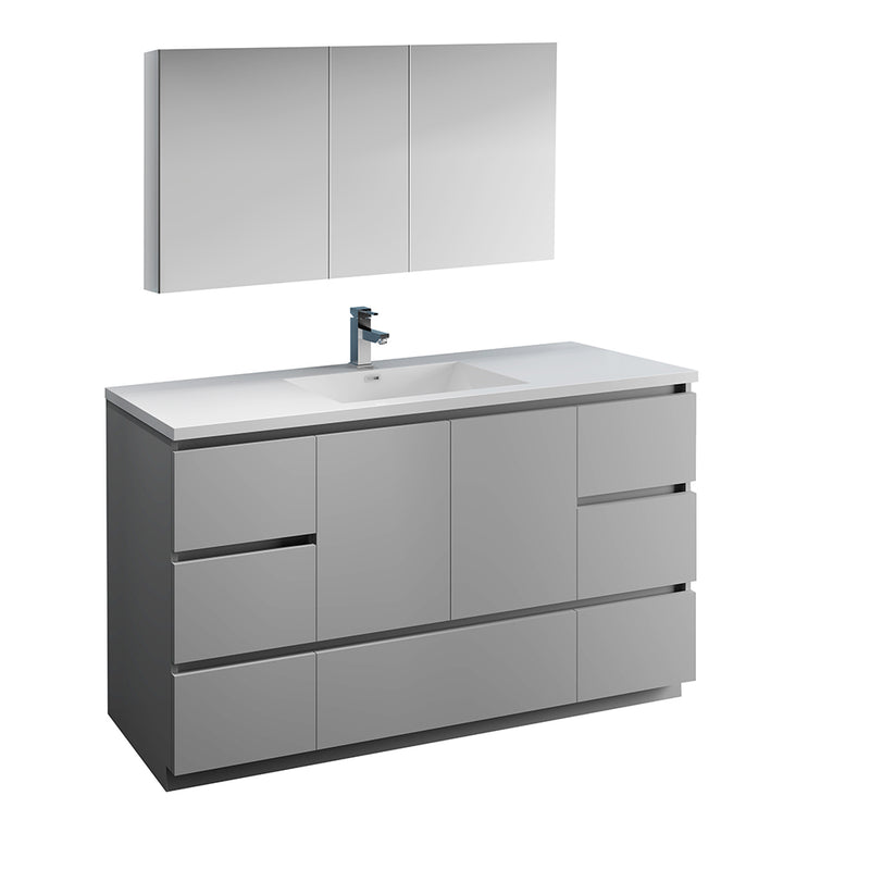 Fresca Lazzaro 60" Gray Free Standing Single Sink Modern Bathroom Vanity w/ Medicine Cabinet FVN9360GR-S