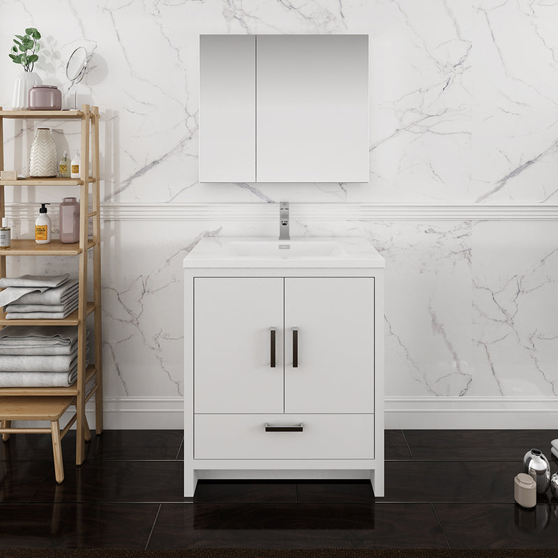 Fresca Imperia 30" Glossy White Free Standing Modern Bathroom Vanity with Medicine Cabinet FVN9430WH