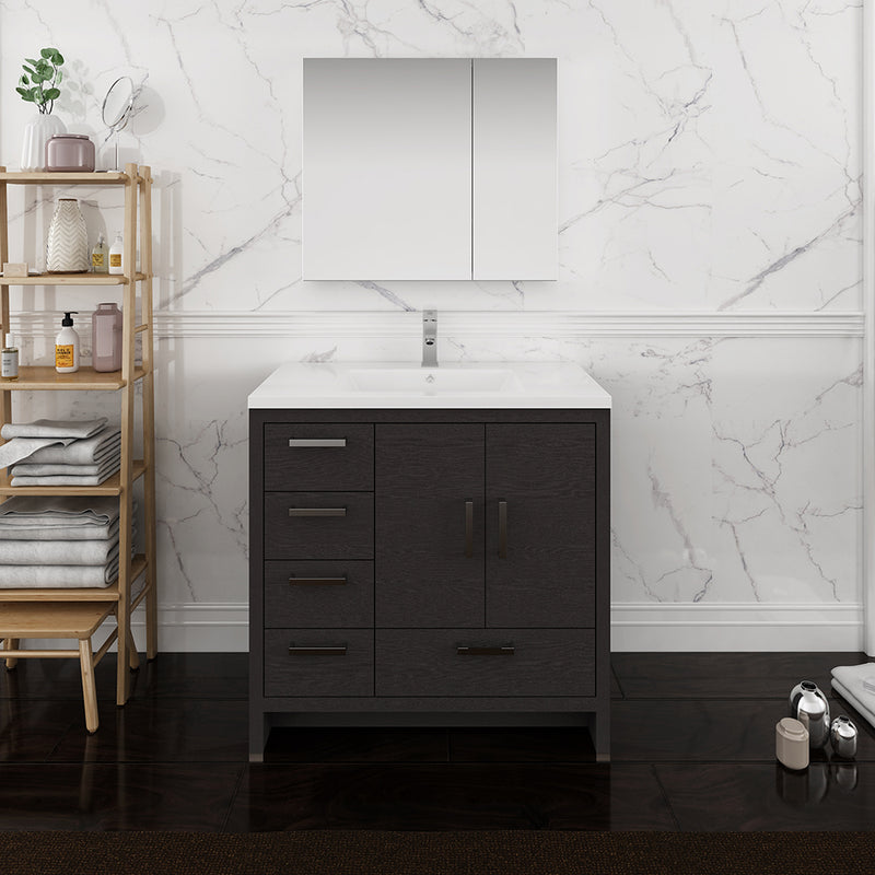 Fresca Imperia 36" Dark Gray Oak Free Standing Modern Bathroom Vanity with Medicine Cabinet- Left Version FVN9436DGO-L