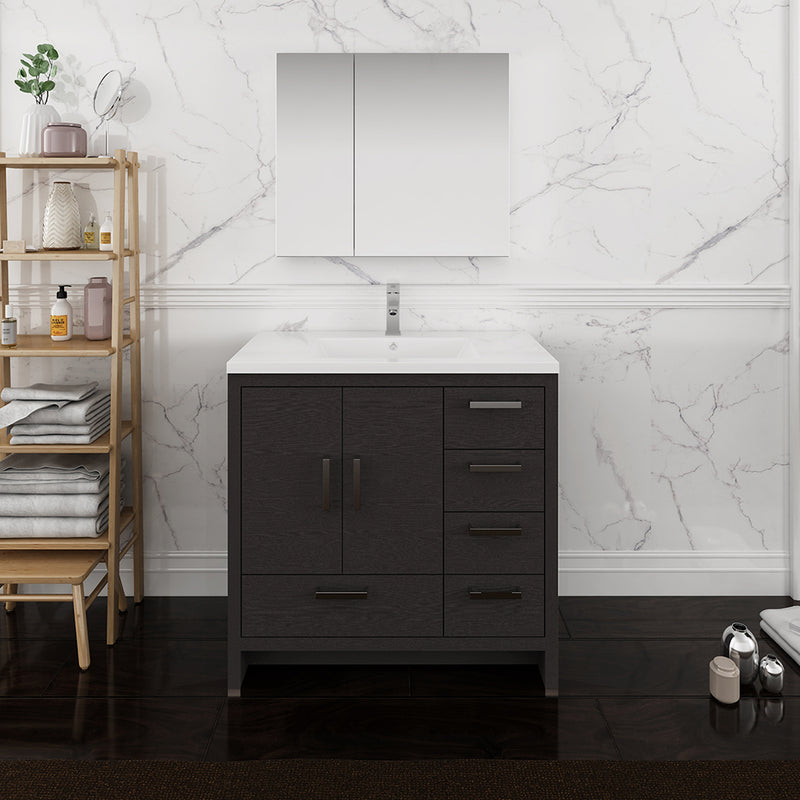 Fresca Imperia 36" Dark Gray Oak Free Standing Modern Bathroom Vanity with Medicine Cabinet - Right Version FVN9436DGO-R