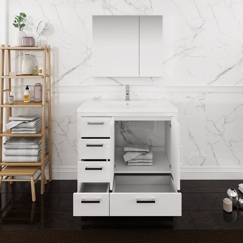 Fresca Imperia 36" Glossy White Free Standing Modern Bathroom Vanity with Medicine Cabinet- Left Version FVN9436WH-L