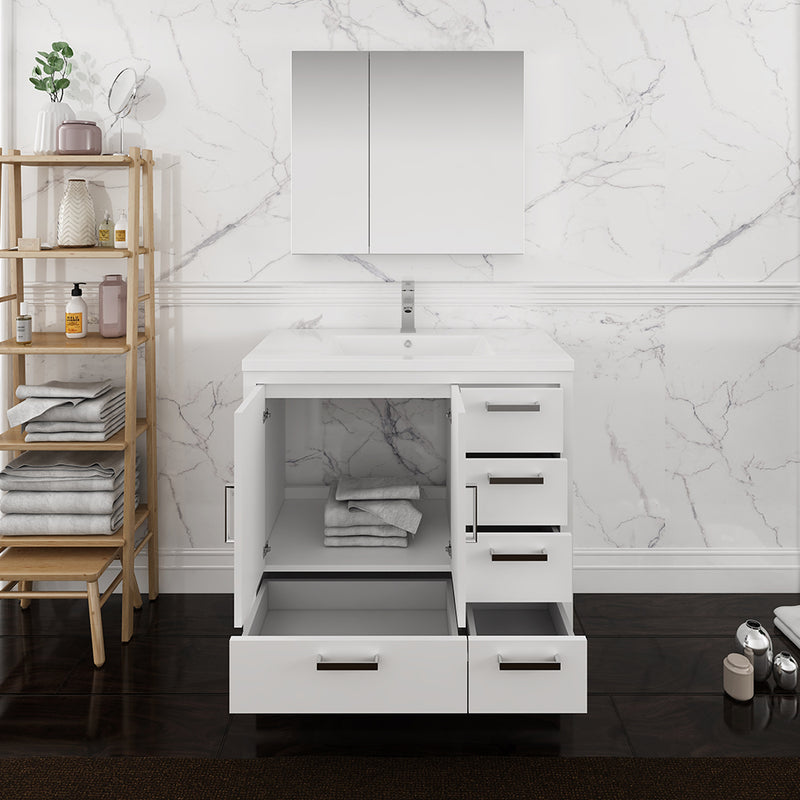 Fresca Imperia 36" Glossy White Free Standing Modern Bathroom Vanity with Medicine Cabinet - Right Version FVN9436WH-R