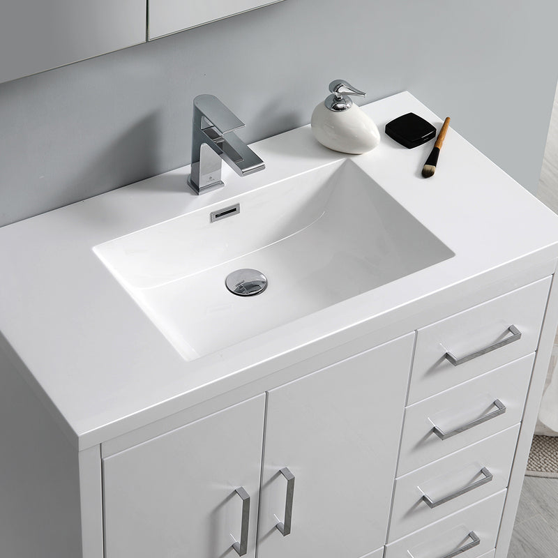 Fresca Imperia 36" Glossy White Free Standing Modern Bathroom Vanity with Medicine Cabinet - Right Version FVN9436WH-R