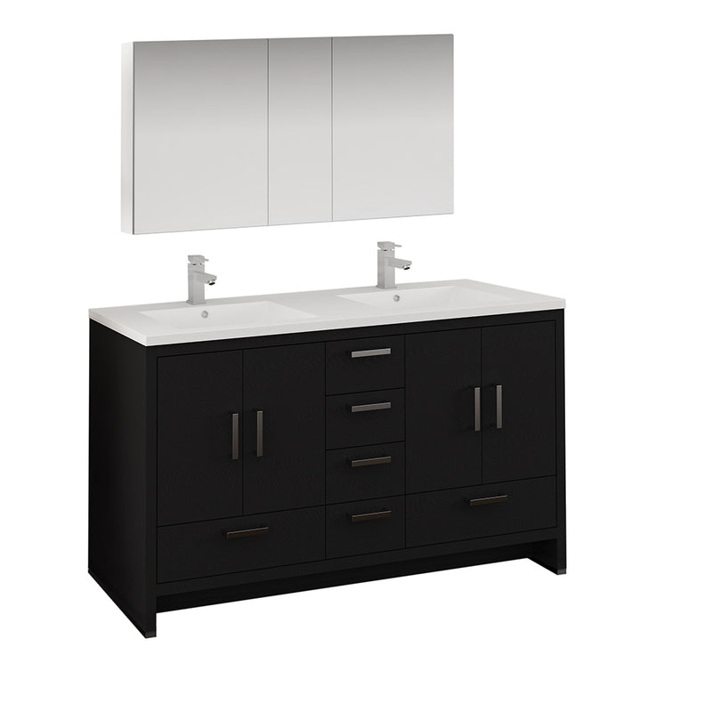 Fresca Imperia 60" Dark Gray Oak Free Standing Double Sink Modern Bathroom Vanity w/ Medicine Cabinet FVN9460DGO-D