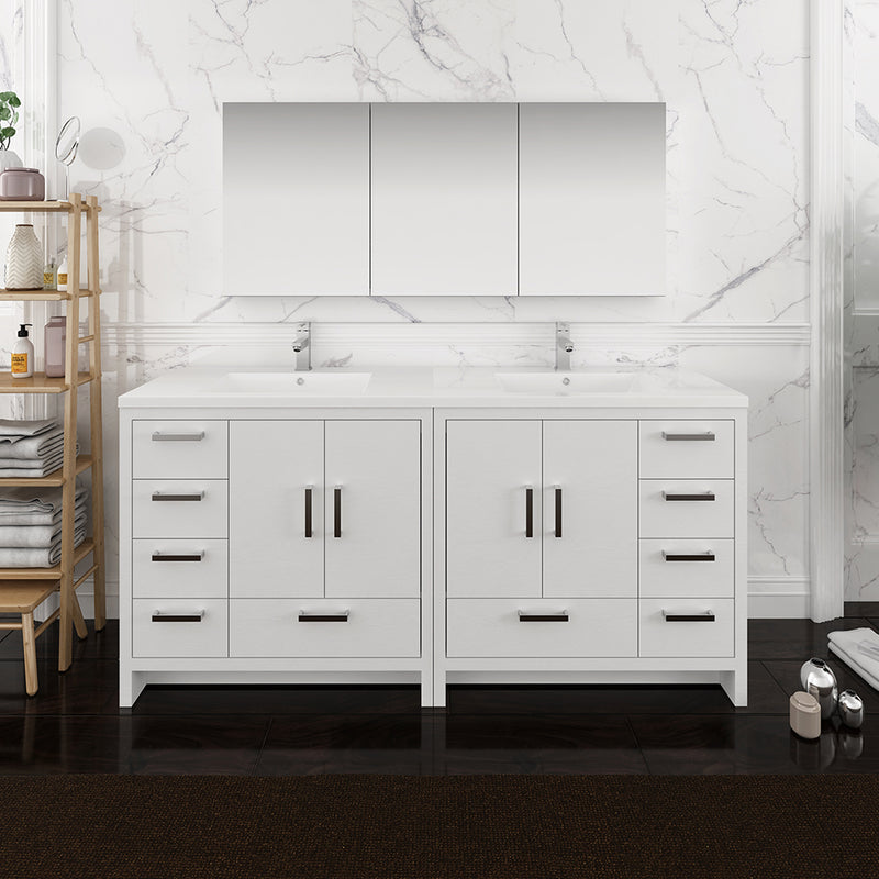 Fresca Imperia 72" Glossy White Free Standing Double Sink Modern Bathroom Vanity with Medicine Cabinet FVN9472WH