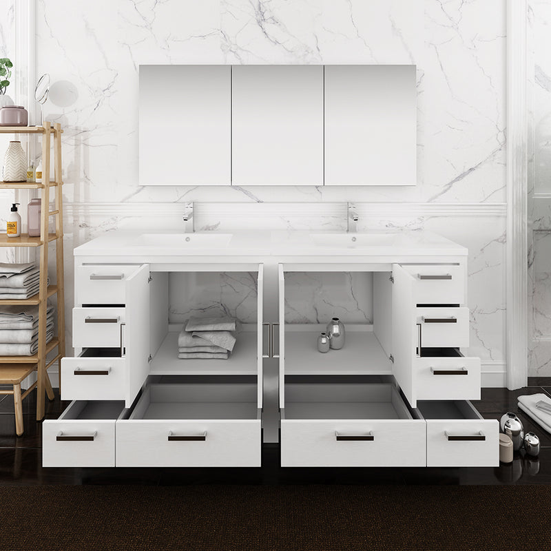 Fresca Imperia 72" Glossy White Free Standing Double Sink Modern Bathroom Vanity with Medicine Cabinet FVN9472WH