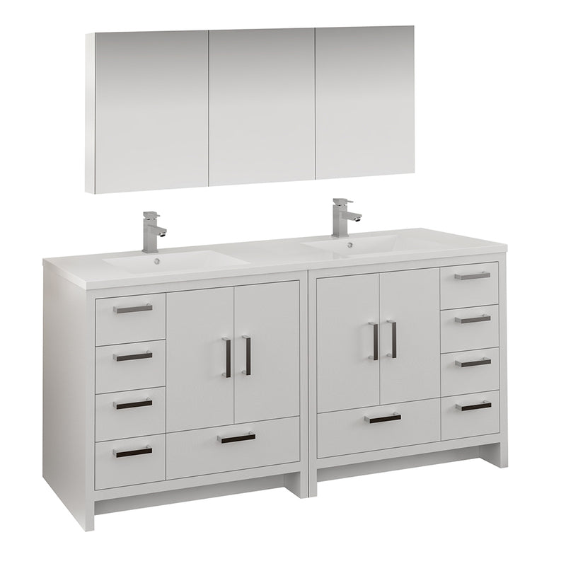 Fresca Imperia 72" Glossy White Free Standing Double Sink Modern Bathroom Vanity w/ Medicine Cabinet FVN9472WH