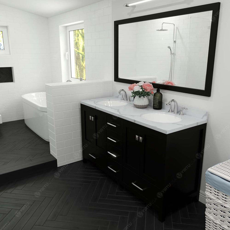 Modern Fittings Caroline Avenue 60" Double Bath Vanity with Calacatta Quartz Top and Round Sinks