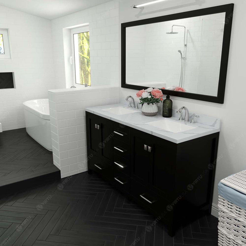 Modern Fittings Caroline Avenue 60" Double Bath Vanity with Calacatta Quartz Top and Square Sinks Faucets