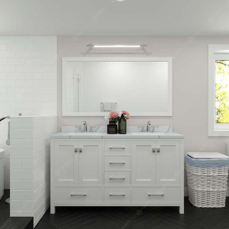 Modern Fittings Caroline Avenue 60" Double Bath Vanity with Calacatta Quartz Top and Square Sinks