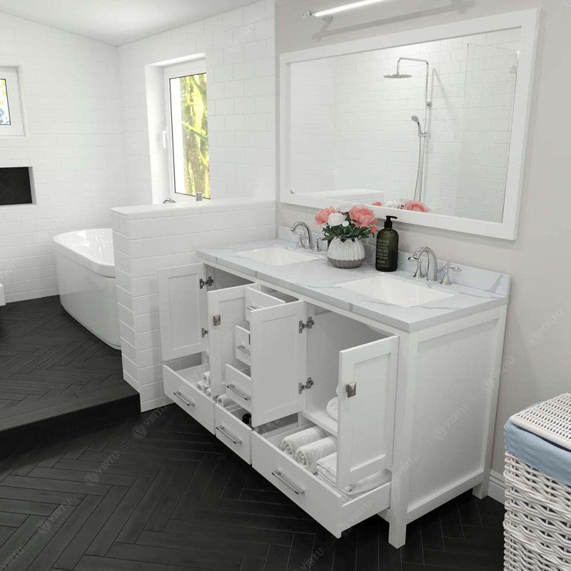 Modern Fittings Caroline Avenue 60" Double Bath Vanity with Calacatta Quartz Top and Square Sinks Faucets