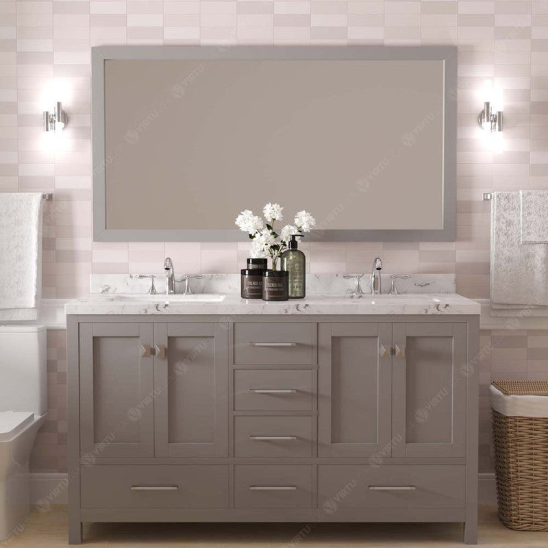 Modern Fittings Caroline Avenue 60" Double Bath Vanity with Cultured Marble Quartz Top and Square Sinks Faucets