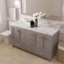 Modern Fittings Caroline Avenue 60" Double Bath Vanity with Cultured Marble Quartz Top and Square Sinks Faucets