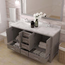 Modern Fittings Caroline Avenue 60" Double Bath Vanity with Cultured Marble Quartz Top and Square Sinks Faucets