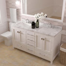 Modern Fittings Caroline Avenue 60" Double Bath Vanity with Cultured Marble Quartz Top and Square Sinks Faucets