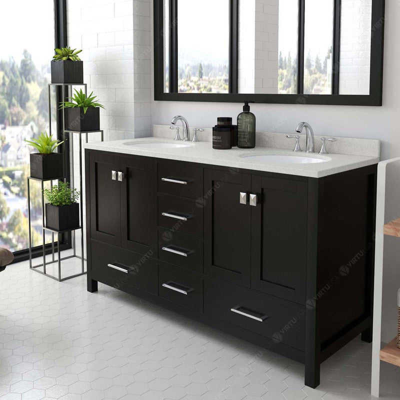 Modern Fittings Caroline Avenue 60" Double Bath Vanity with Quartz Top and Round Sinks Faucets