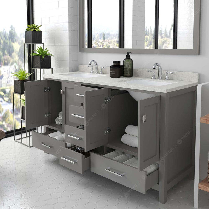 Modern Fittings Caroline Avenue 60" Double Bath Vanity with Quartz Top and Square Sinks