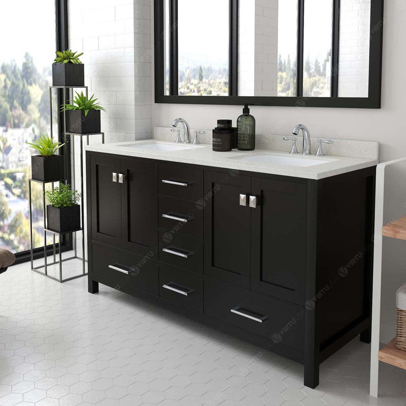 Modern Fittings Caroline Avenue 60" Double Bath Vanity with Quartz Top and Square Sinks Faucets