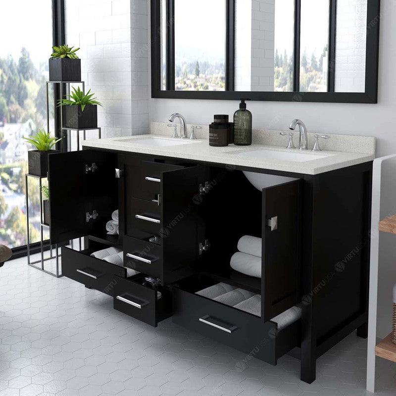 Modern Fittings Caroline Avenue 60" Double Bath Vanity with Quartz Top and Square Sinks