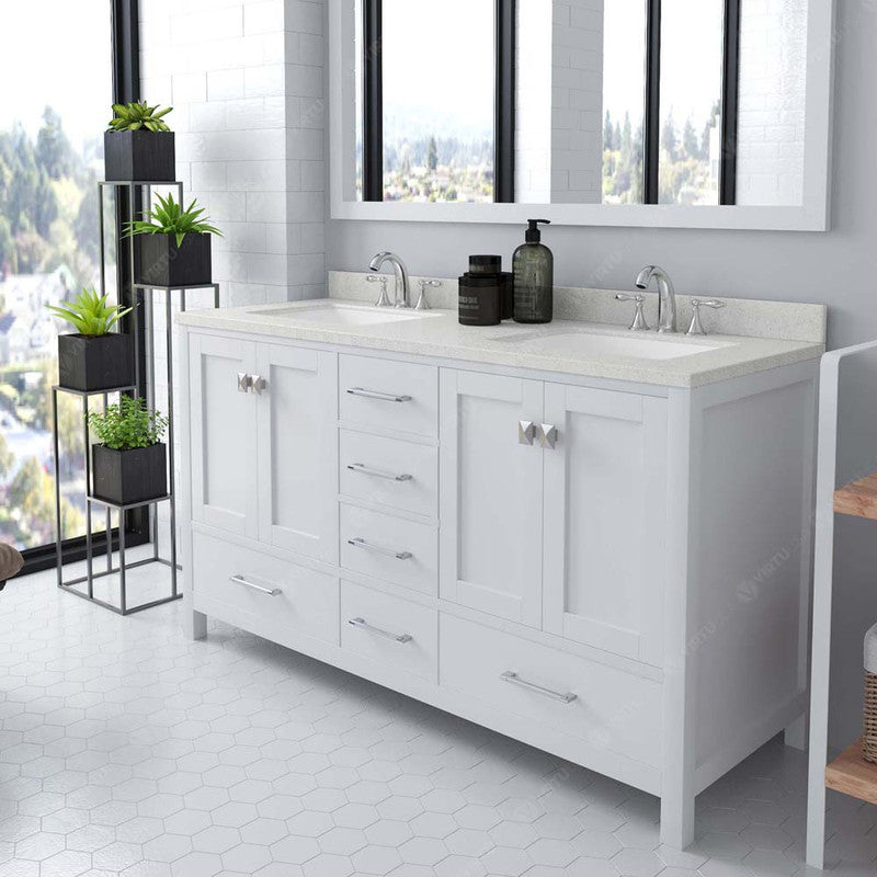 Modern Fittings Caroline Avenue 60" Double Bath Vanity with Quartz Top and Square Sinks