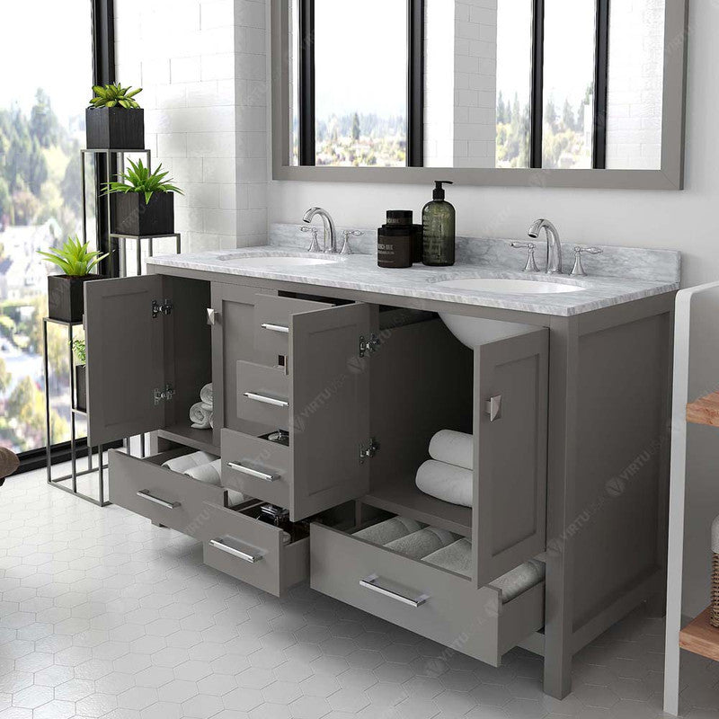 Modern Fittings Caroline Avenue 60" Double Bath Vanity with Marble Top and Round Sinks Faucets