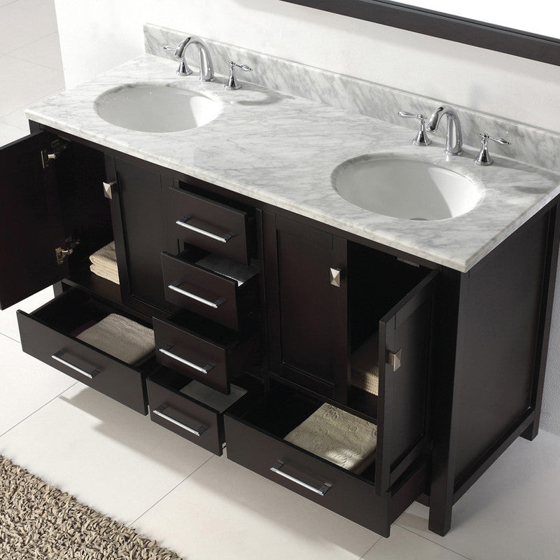 Modern Fittings Caroline Avenue 60" Double Bath Vanity with Marble Top and Round Sinks