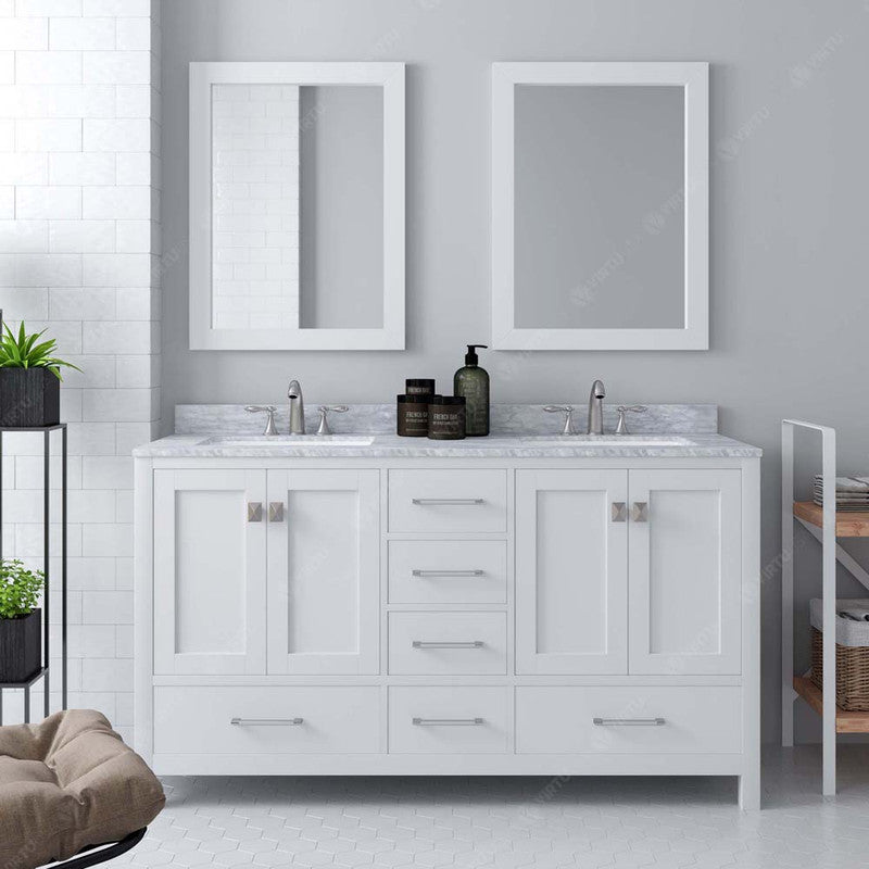 Modern Fittings Caroline Avenue 60" Double Bath Vanity with Marble Top and Round Sinks Faucets