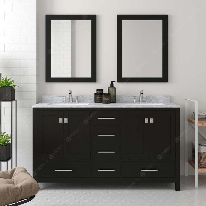 Modern Fittings Caroline Avenue 60" Double Bath Vanity with Marble Top and Square Sinks Faucets