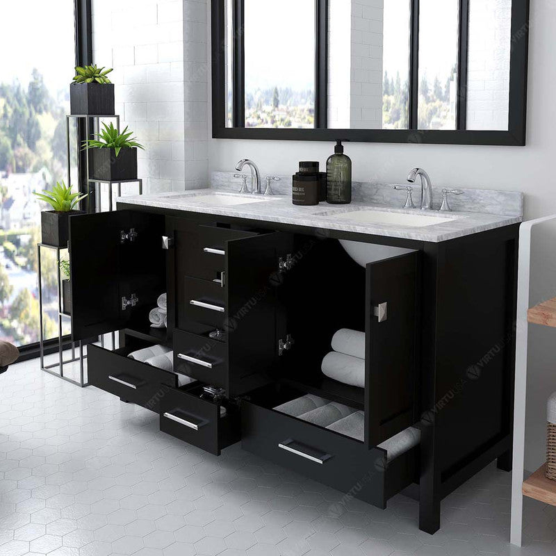 Modern Fittings Caroline Avenue 60" Double Bath Vanity with Marble Top and Square Sinks Faucets