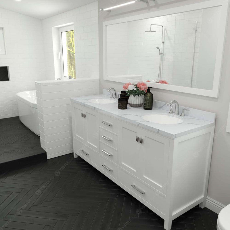 Modern Fittings Caroline Avenue 72" Double Bath Vanity with Calacatta Quartz Top and Round Sinks Faucets