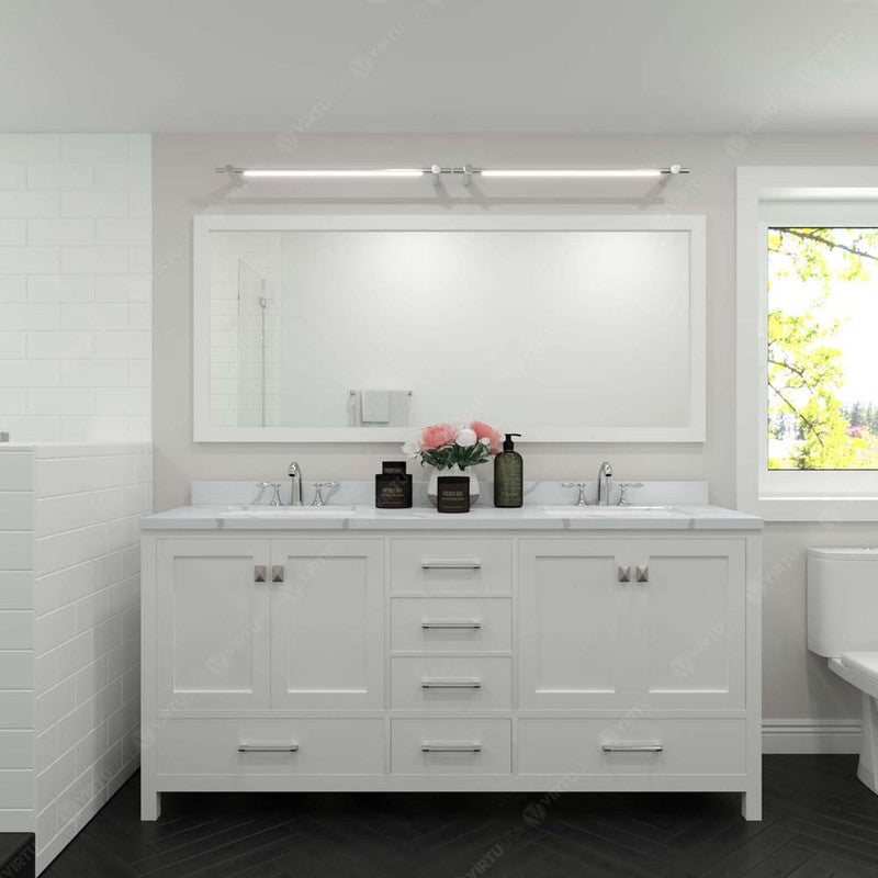 Modern Fittings Caroline Avenue 72" Double Bath Vanity with Calacatta Quartz Top and Square Sinks